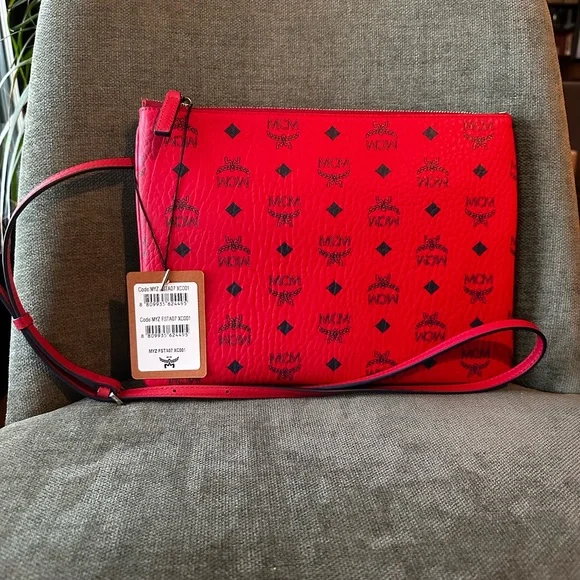NEW Authentic MCM Crossbody Pouch in Visetos CANDY RED - Dustbag + Tags + COA - Picture 3 of 9